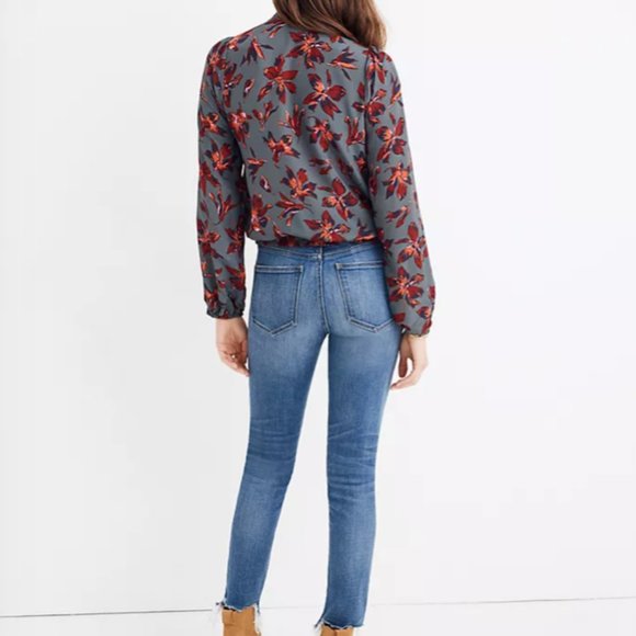 Madewell 100% Silk Floral Print V-Neck Top - Picture 3 of 4